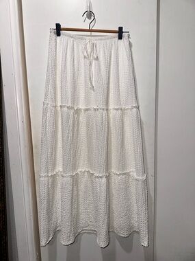 Women's White Tiered Maxi Skirt - Lightweight Summer Skirt
